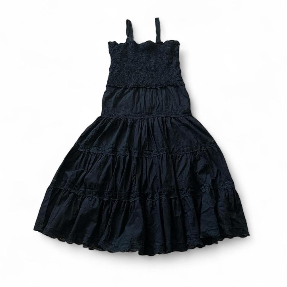 Black cotton lace tiered dress
